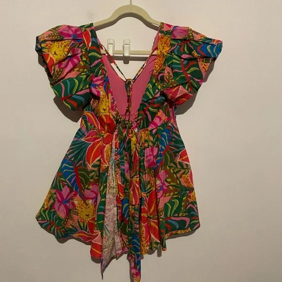 Multicolor Boho Womens Tropical Print‎ Butterfly Sleeve Dress size small - Picture 7 of 8